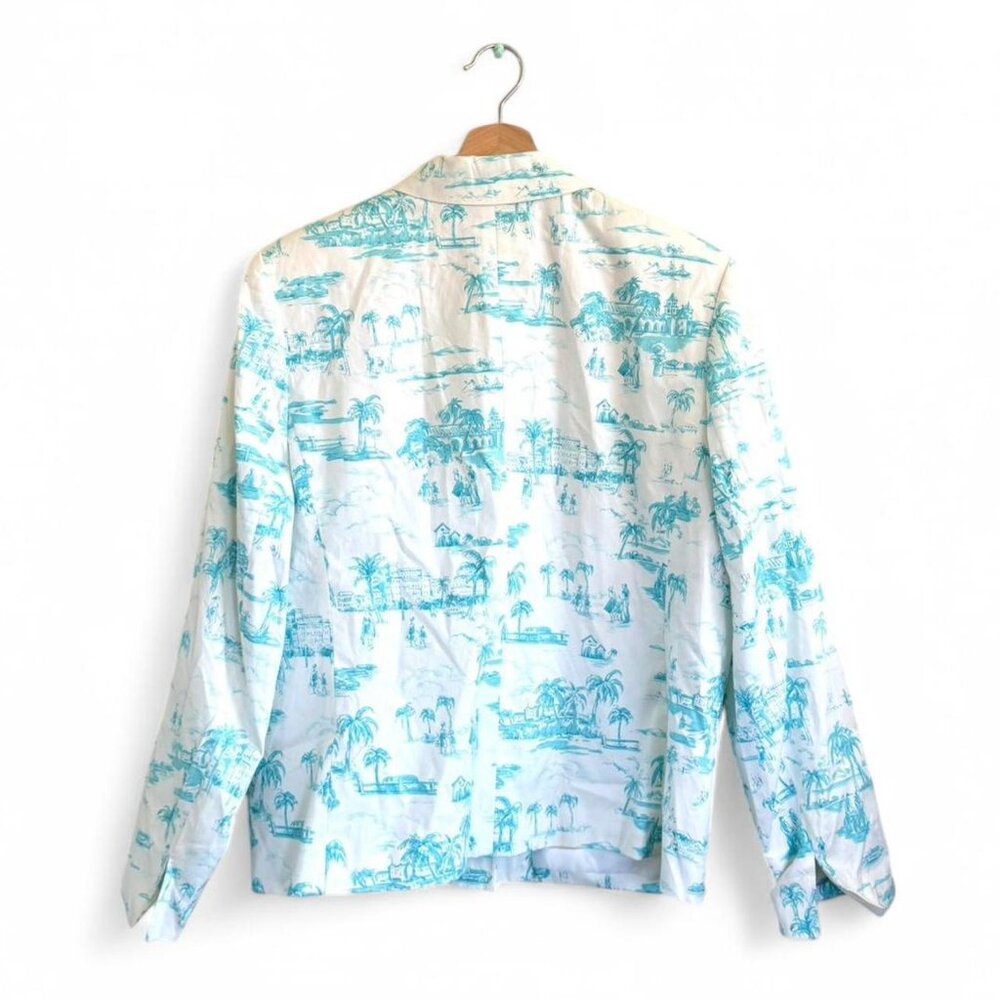 Talbots White Blue Patterned Button Up Jacket Wom… - image 6